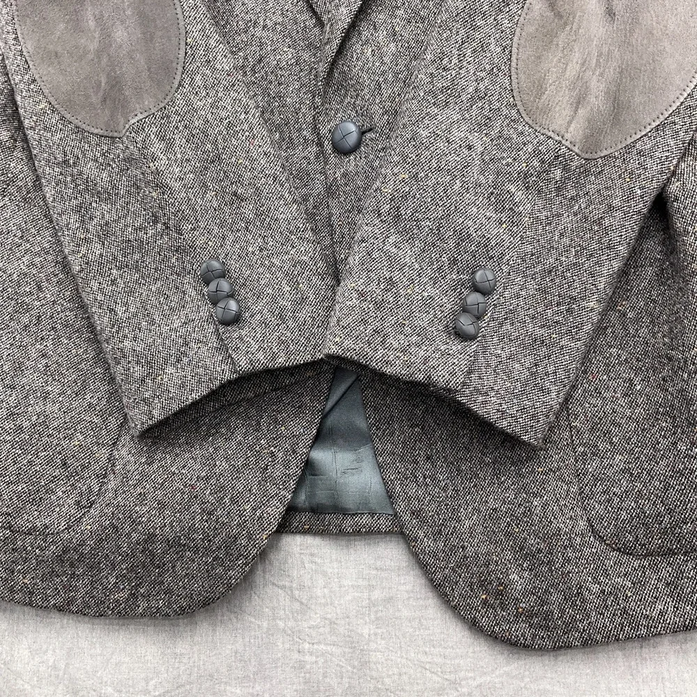 Stafford Blazer Men 42R Gray Multi Wool Tweed Suede Elbow Patch Jacket USA VTG